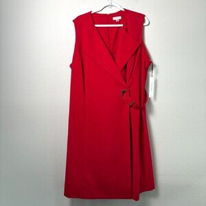 Calvin Klein Dress Plus Size 22 W Red Sleeveless V Neck Belt Detail Office NWT